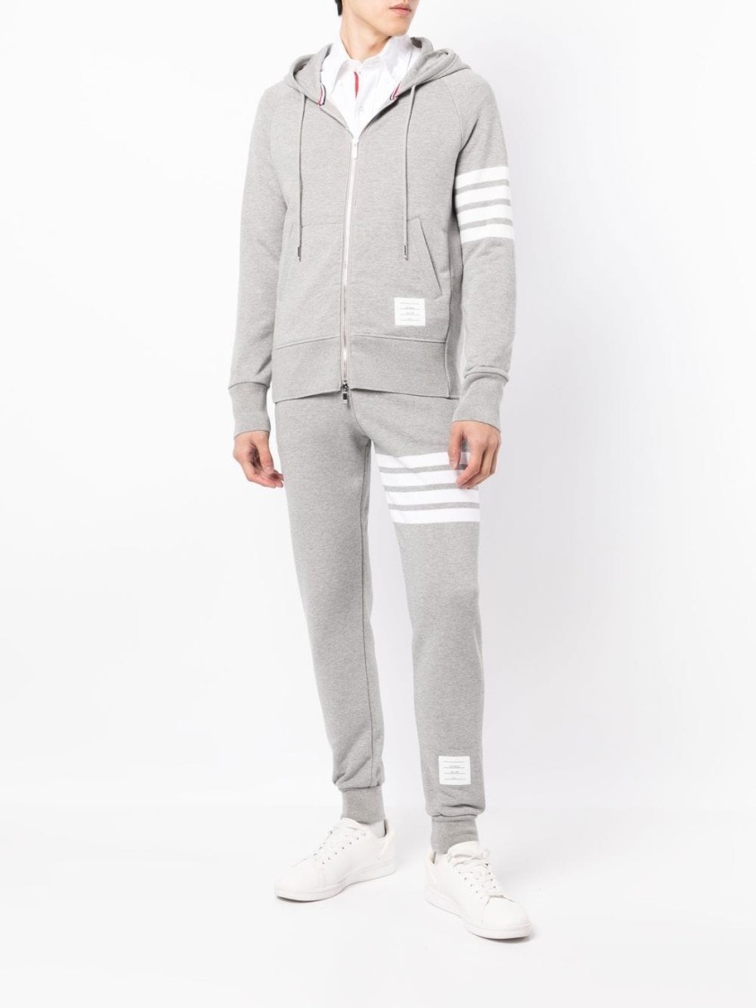 Thom Browne Mens Light Grey Striped Brand-patch Cotton-jersey Hoody In Grey