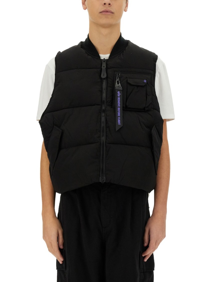 Shop Alpha Industries Puffy Sleeveless Vest With High Collar In Black