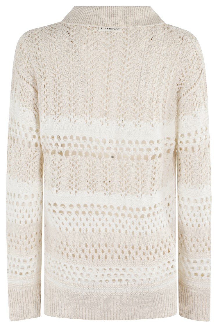 Pinko Textured Knit White Sweater With Stylish Collar In White