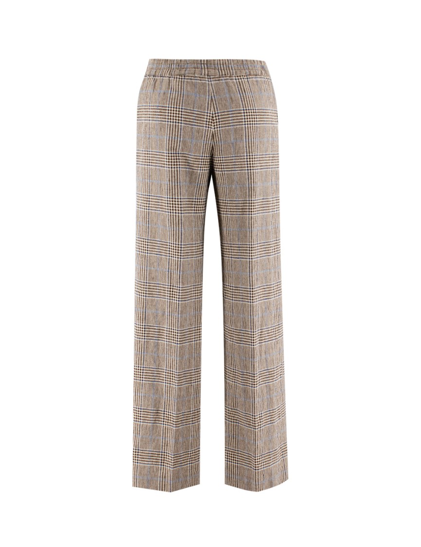 Aspesi Checkered Trousers With Canvas Weave In Brown