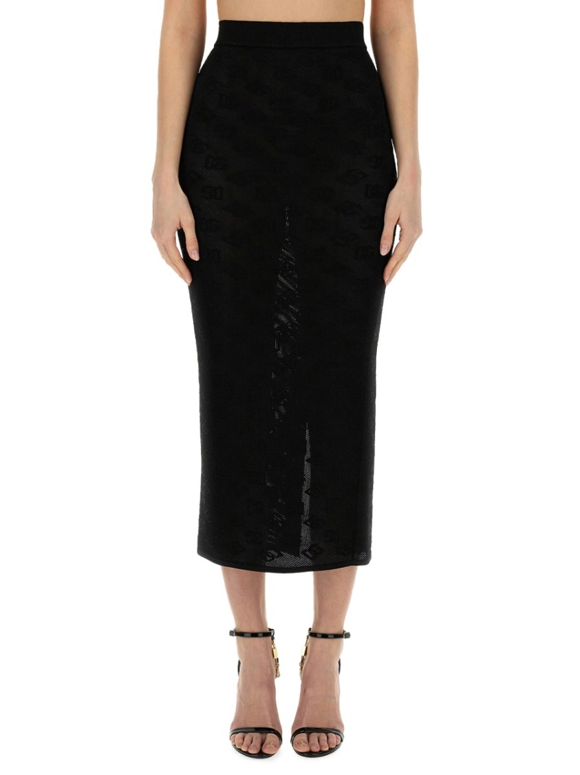 Dolce & Gabbana Stretchy Pencil Skirt With Monogram In Black
