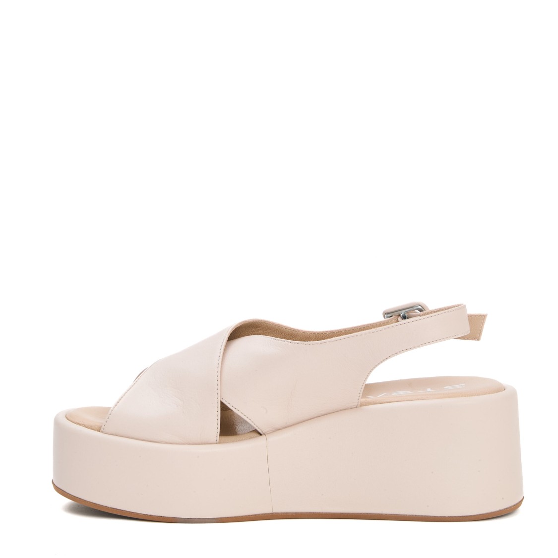 STRATEGIA STRATEGIA BEIGE LEATHER CROSSOVER WEDGES WITH PLATFORM SOLE