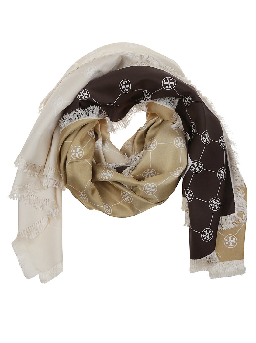 Tory Burch Silk Twill Scarf With Fringed Edges