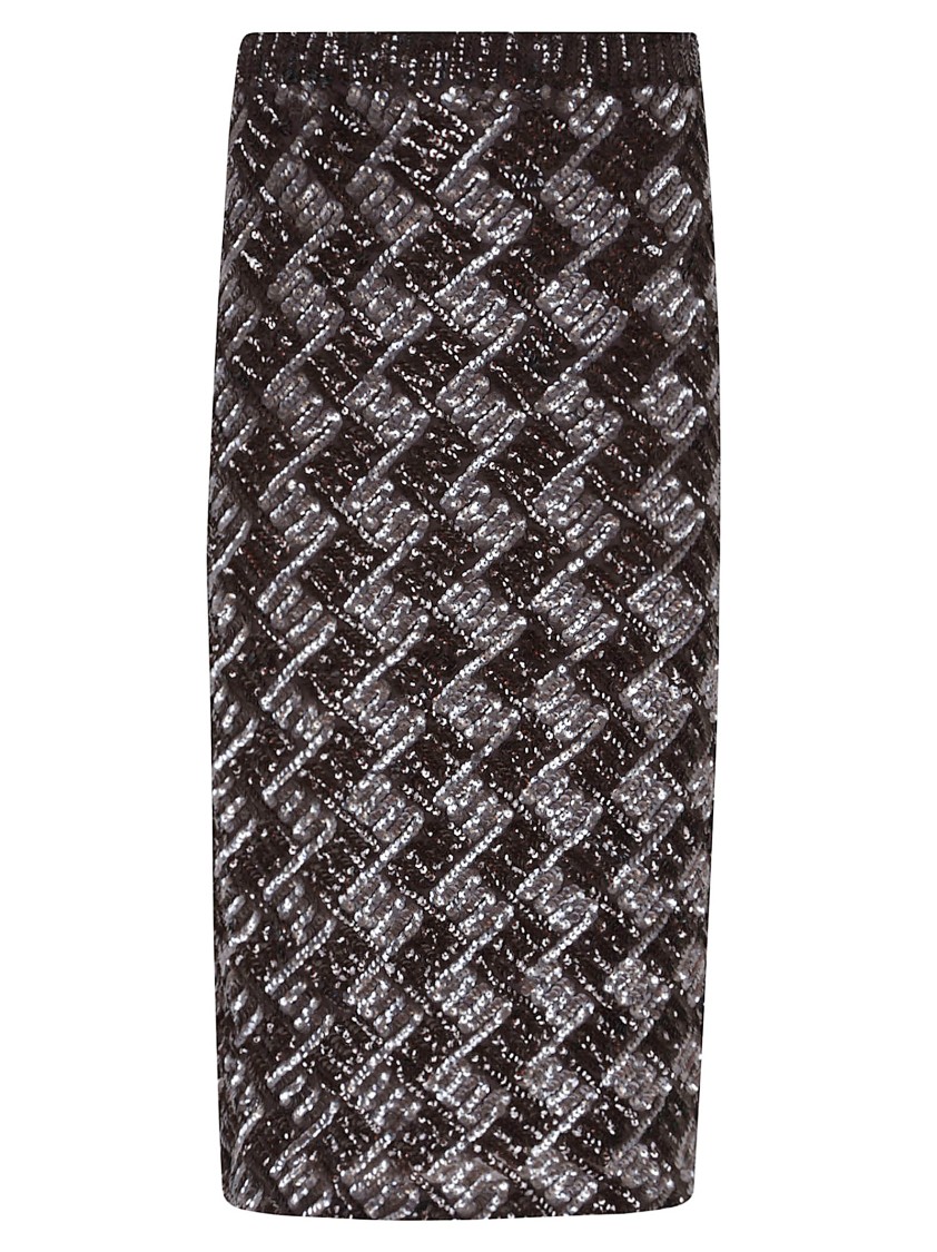 P.a.r.o.s.h Sequin Embellished Stretch Midi Skirt In Black