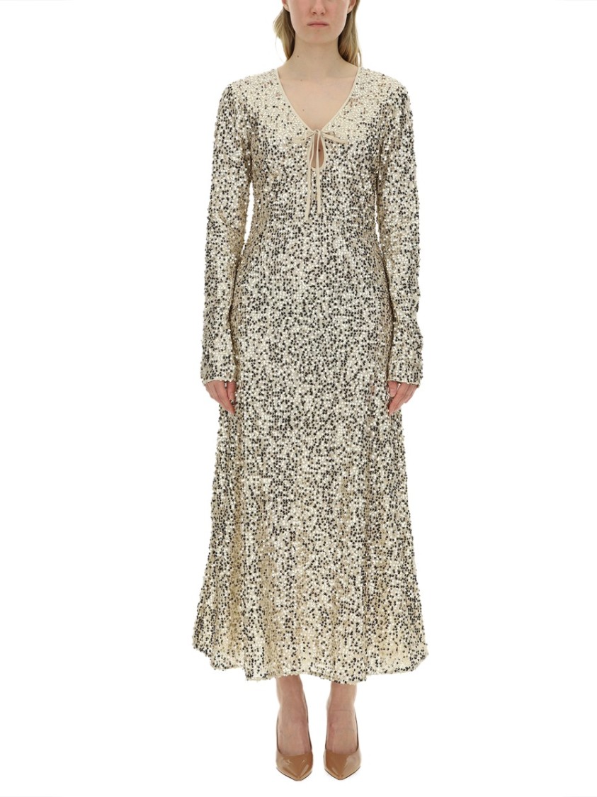 Rotate Birger Christensen Rotate Sequined Maxi Dress With Deep V-neckline
