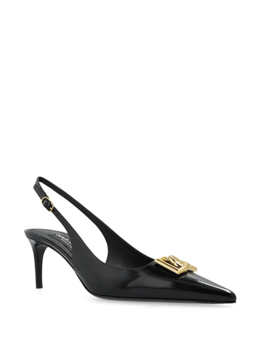 Dolce & Gabbana Black Leather Pointed Toe Slingback Heels In Black