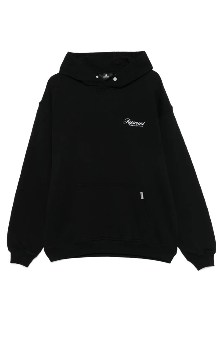 Represent Black Hoodie With Logo Lettering Detail On The Front And Maxi Logo Print On The Rear In Cotton Man