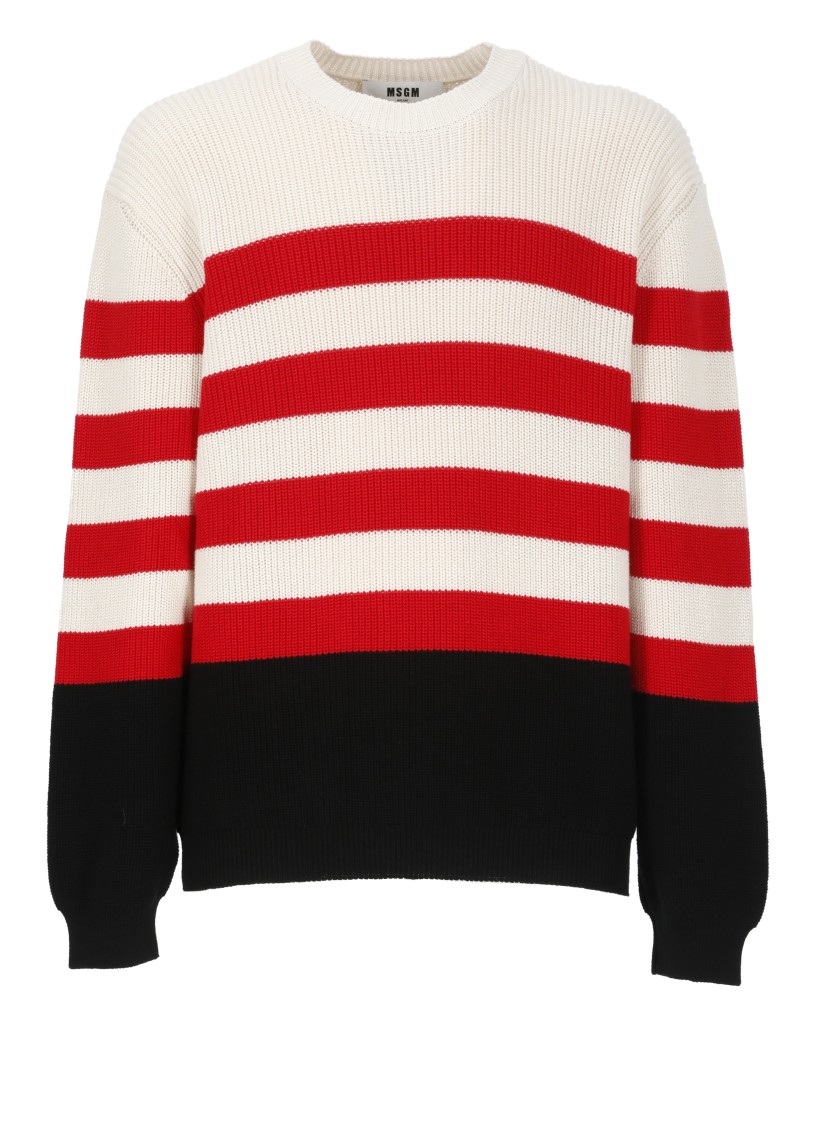 Msgm Multicolored Cotton Crewneck Striped Pullover
