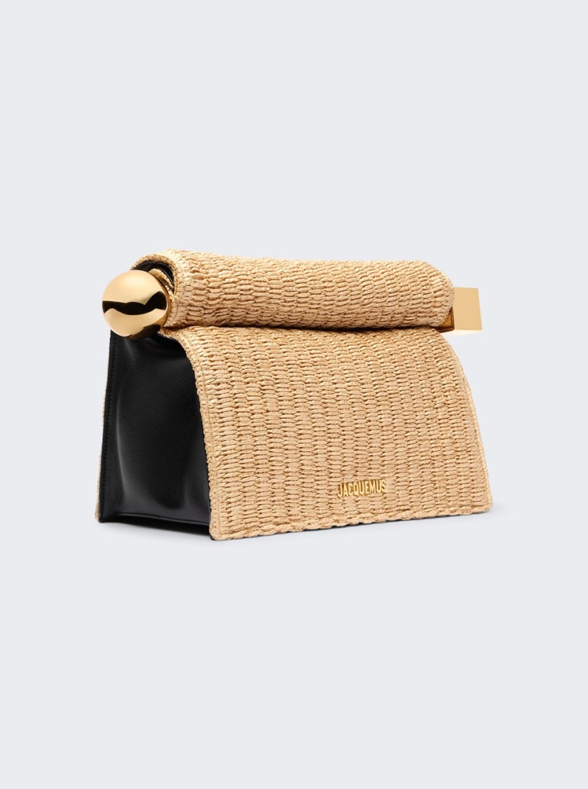Shop Jacquemus Rond Carre Clutch Natural And Black In Neutrals