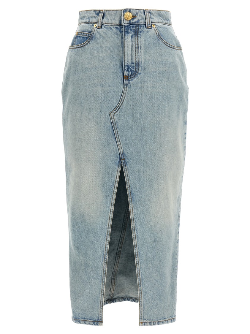 Balmain Women Denim Midi Skirt In Blue