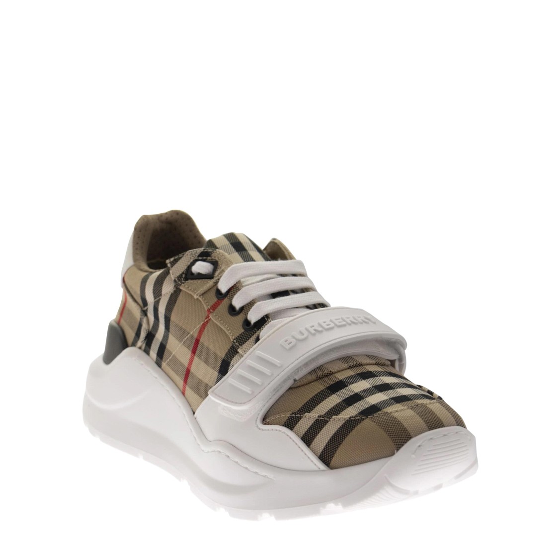 Burberry Vintage Check-pattern Touch-strap Sneakers In White