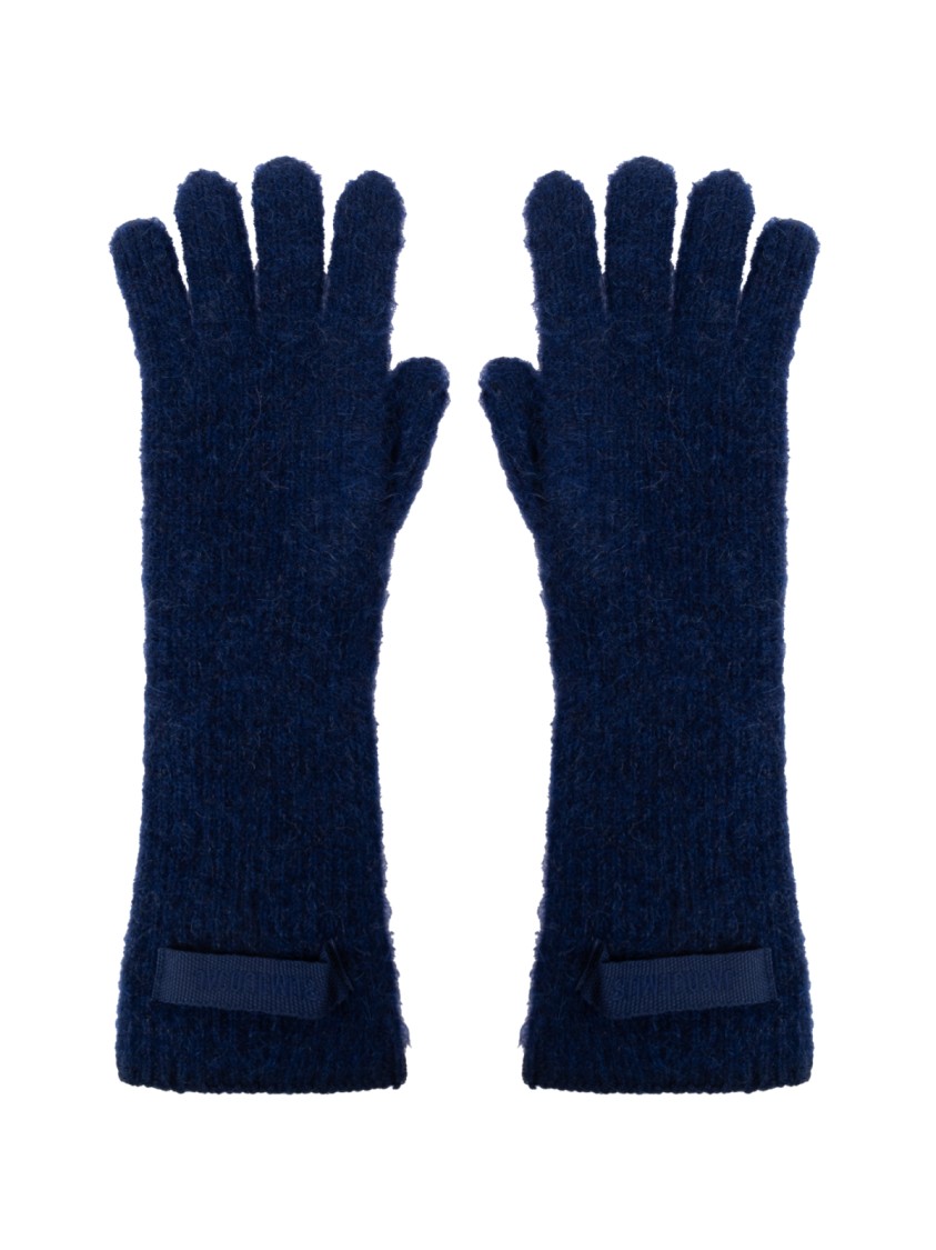 Jacquemus Long Soft-textured Gloves With Bow Detail In Blue