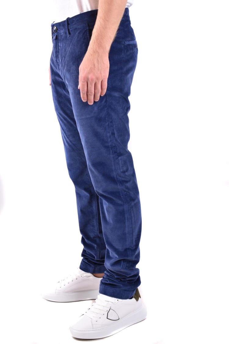 Jacob Cohen Tailored Dark Blue Trousers With Subtle Corduroy Texture In Blue