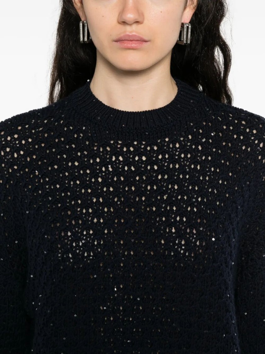 Peserico Sequin-embellished Wool Sweater In Black