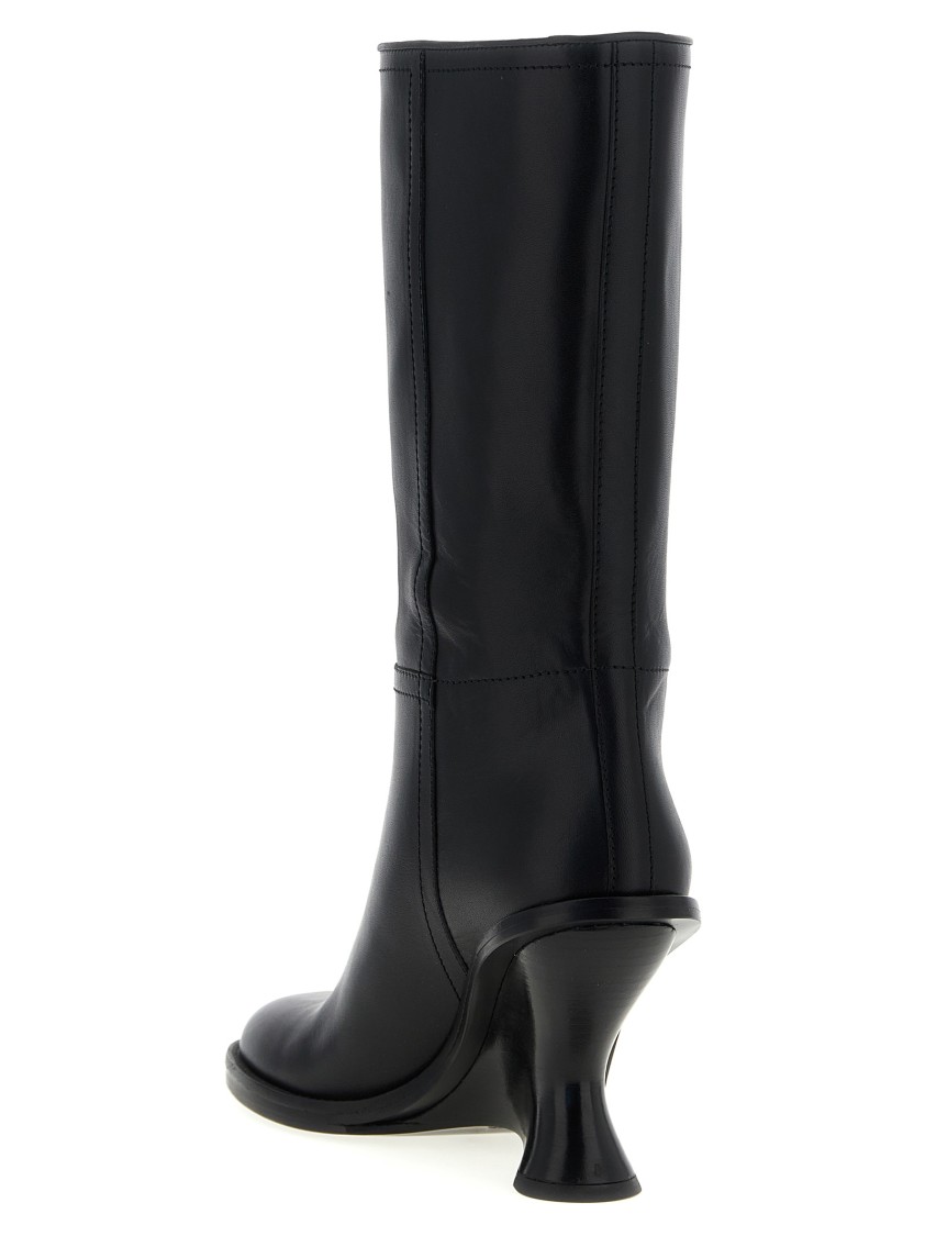 Dries Van Noten Curved Wedge Heel Boots In Black