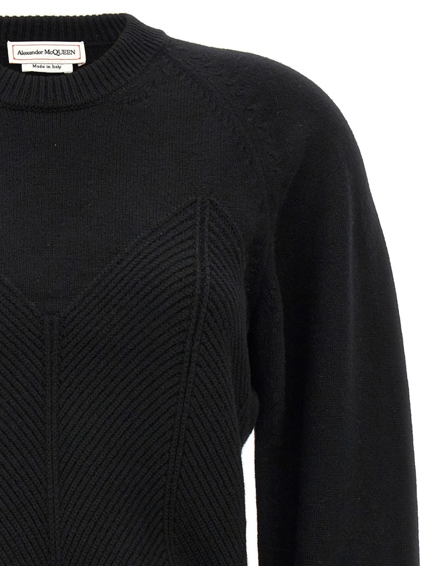 Alexander Mcqueen Chevron Corset Sweater In Wool In Black