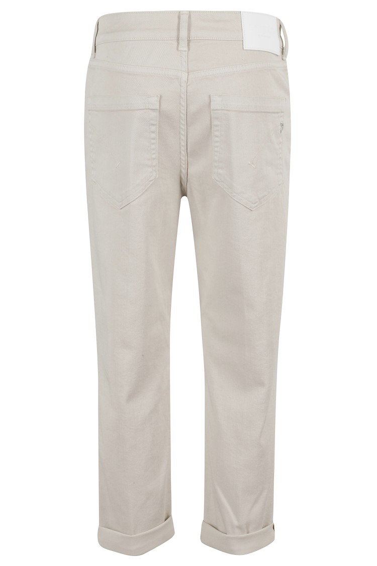 Shop Dondup Cropped Jeans With Decorative Jewel Button Closure In Neutrals