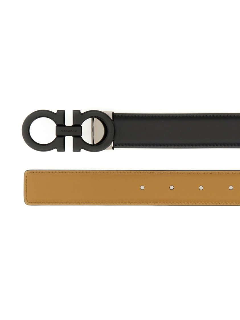 Ferragamo Reversible Gancini Belt In Black