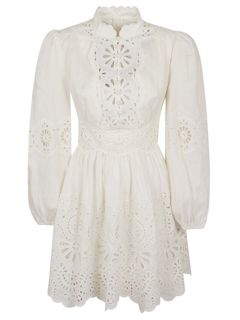 Zimmermann Acacia Broderie Mini Dress Ivory In White