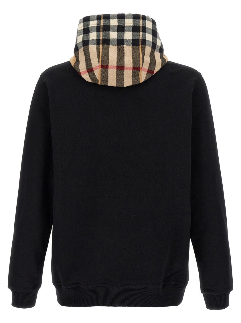 Burberry Relaxed Fit Black Hoodie With Checkered Hood Lining In Black