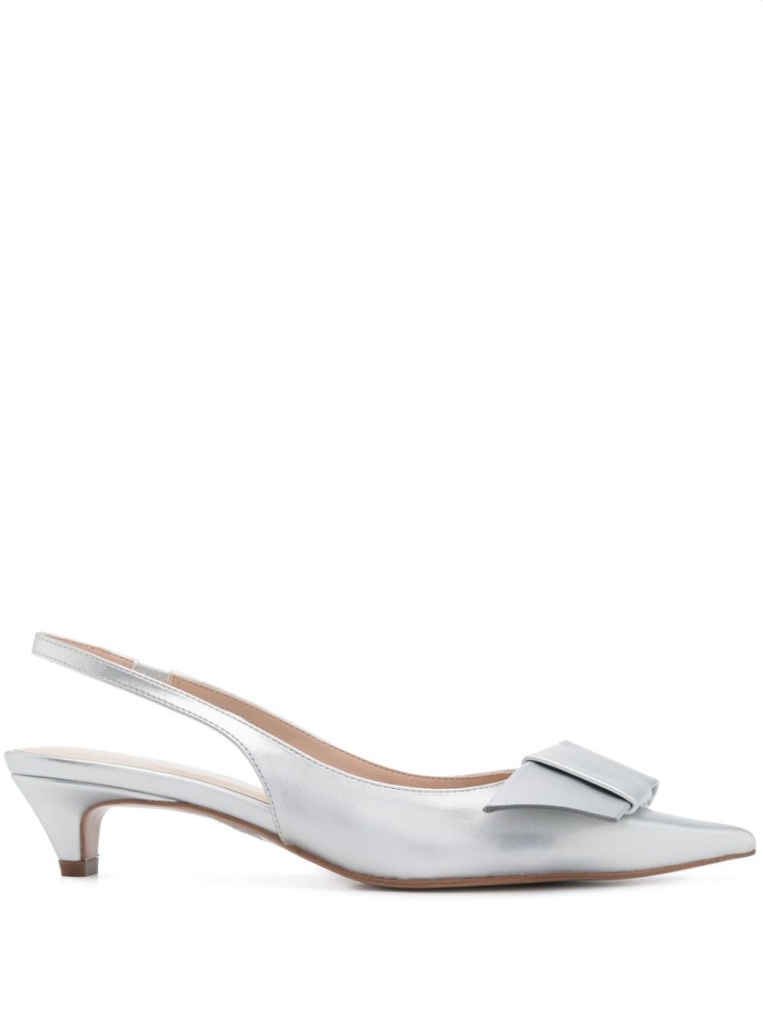 Shop Twinset Twin-set Silver Ballerina Shoes With Bow Detail