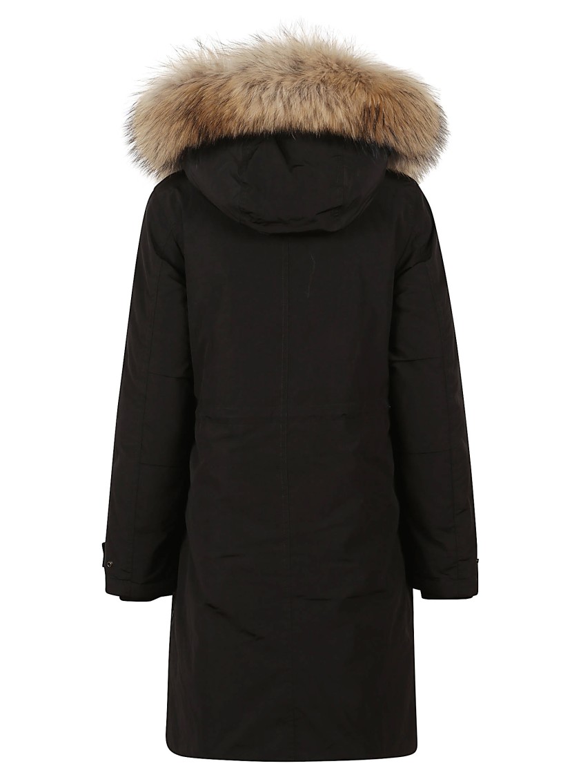Woolrich Elongated Polyamide Parka With Plush Fur-lined Hood In Black