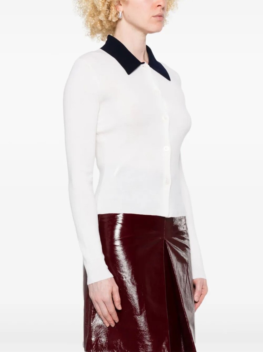 Self-portrait Button-front Cream Merino Wool Cardigan With Contrasting Collar In White