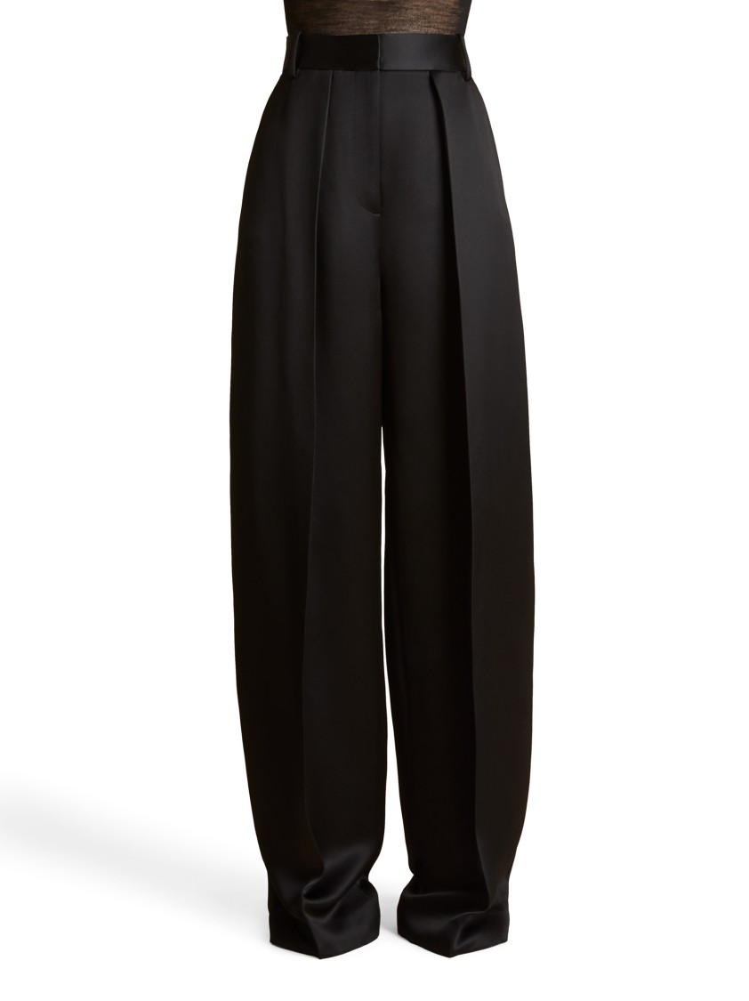 Khaite High-waisted Wide-leg Trousers In Luxurious Satin In Black
