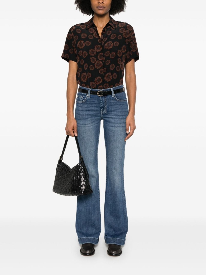 SEVEN SEVEN NAVY BLUE FLARED JEANS WITH CONCEALED FLY AND EMBROIDERED MOTIF