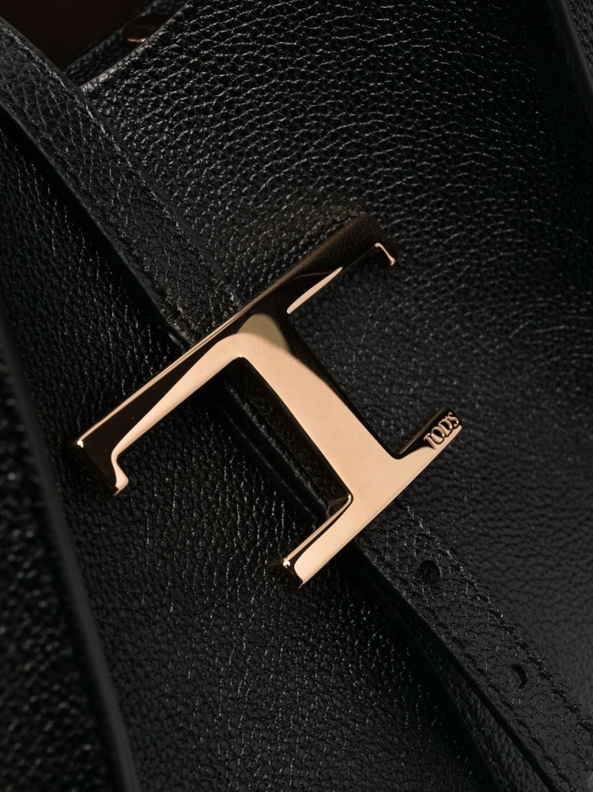 Tod's Structured Leather Tote With Cutout Design And Gold Accents In Black