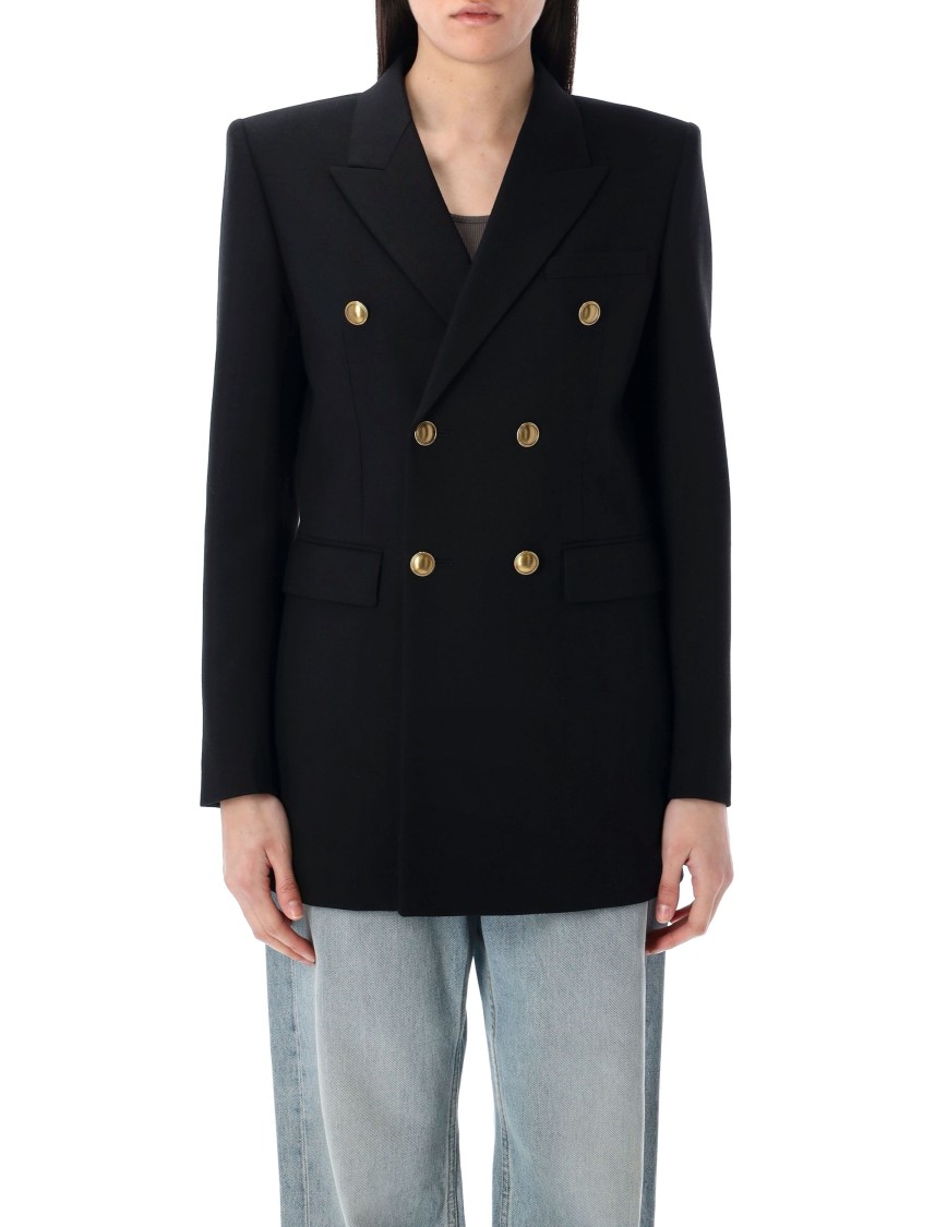 Saint Laurent Double-breasted Wool Jacket Notched Lapels In Black
