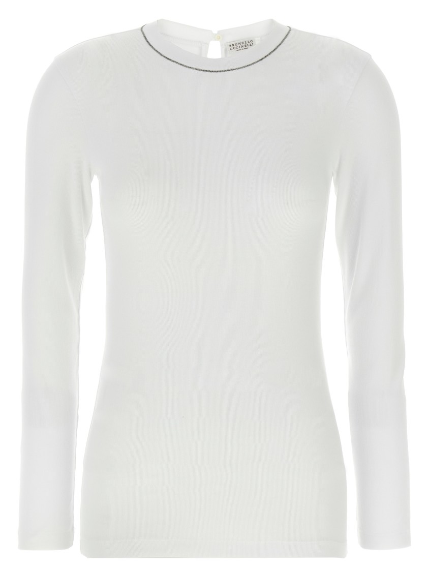 Brunello Cucinelli Shiny Collar' T-shirt In White