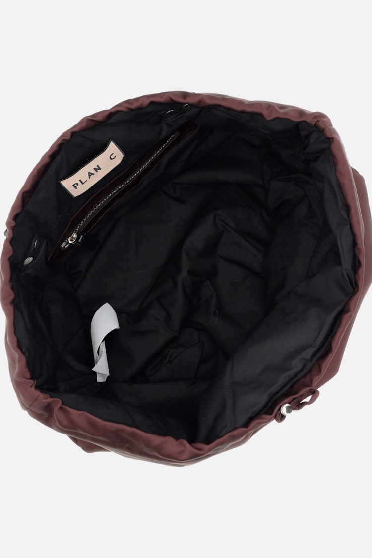 Plan C Burgundy Nylon Bucket Bag With Drawstring Closure And Internal Pocket In Burgundy