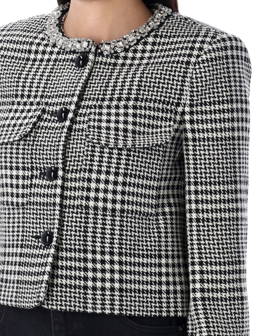 Self-portrait Houndstooth Cropped Jacket In Black