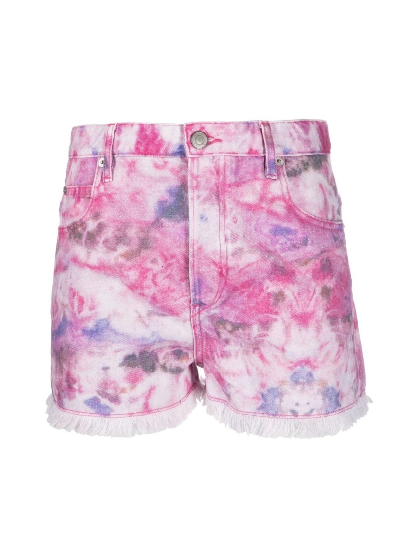 Isabel Marant Lesia Tie-dye Frayed Shorts In Purple