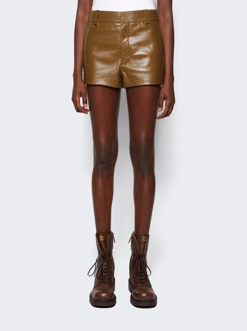 Shop Chloé Tailored Leather Shorts Deep Olive