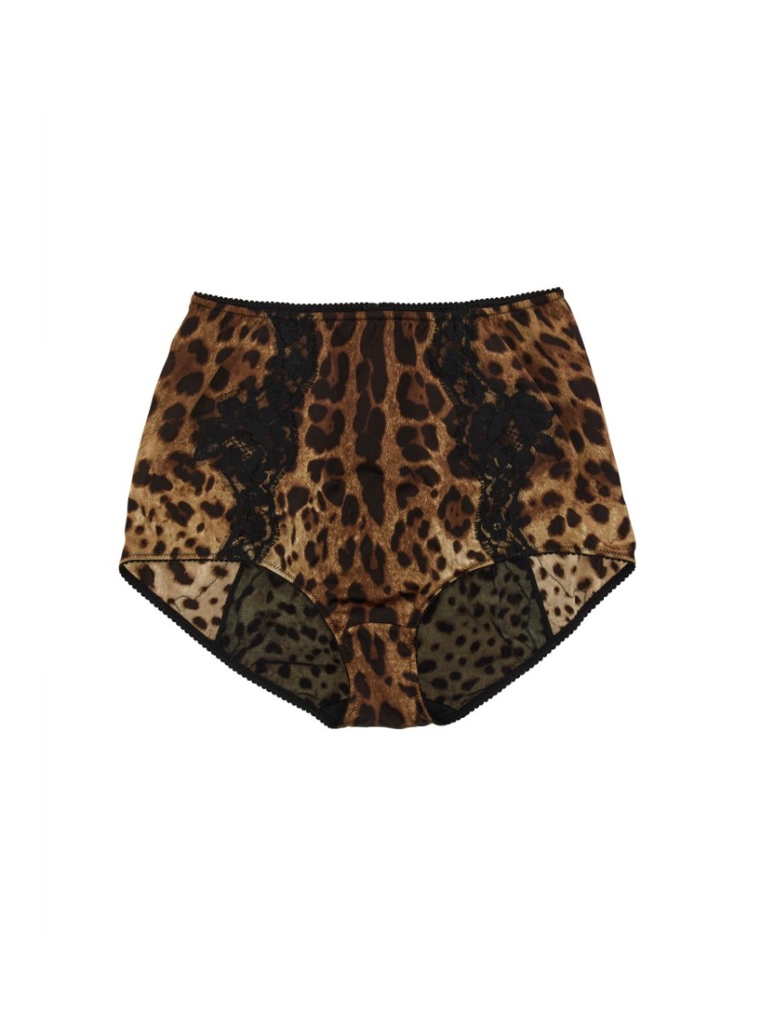 Dolce & Gabbana Satin Culottes With Animal Print And Lace In Brown