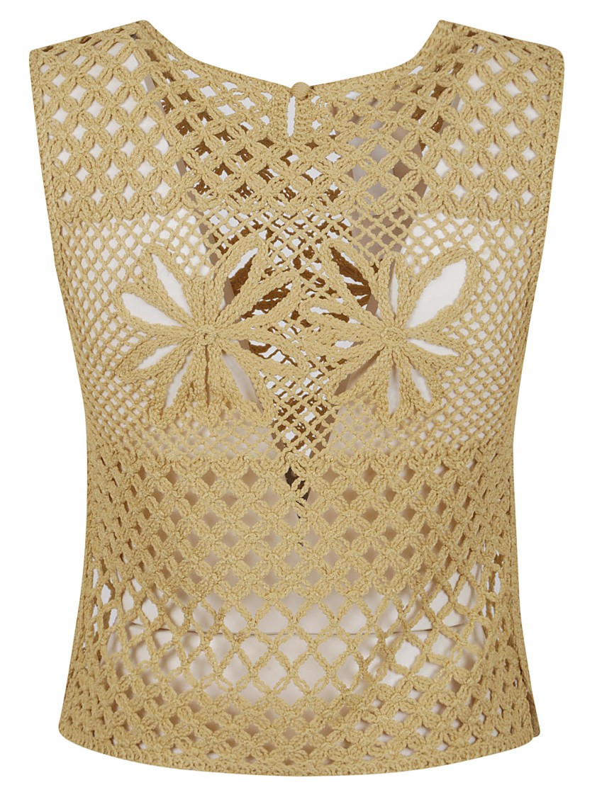 Pinko Fantasy Net Crochet Floral Top Keyhole In Neutrals