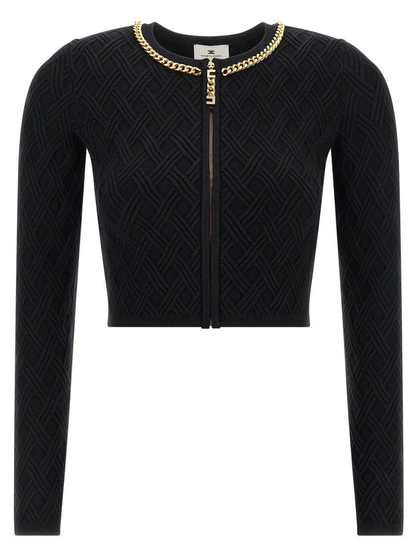 Elisabetta Franchi Jewel Zip Puller Cardigan Sweaters And Cardigans Black In Black