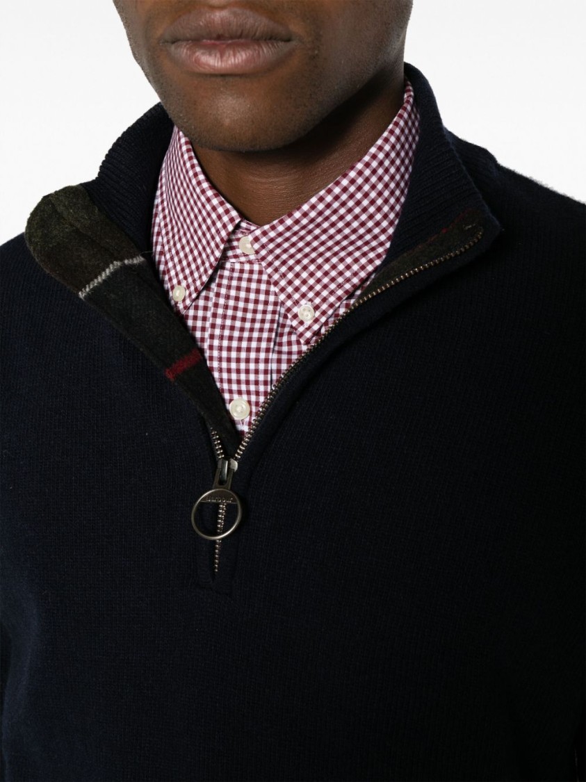 Barbour Ribbed Knit Half-zip Sweater With Classic Funnel Neck And Elbow Patches In Black