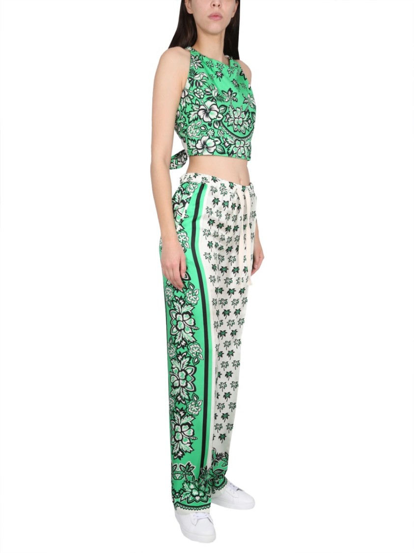 Red Valentino Floral Print Bandana Pants With Elastic Waistband