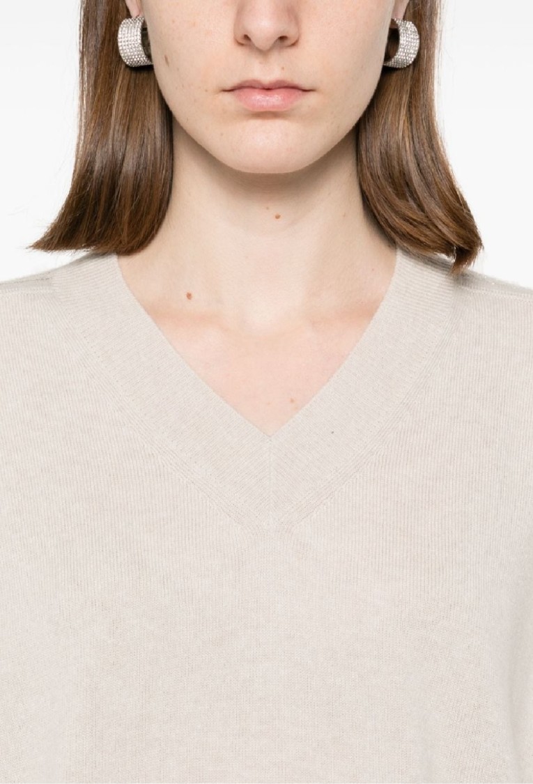 Fabiana Filippi Relaxed Fit V-neck Sweater In Neutral