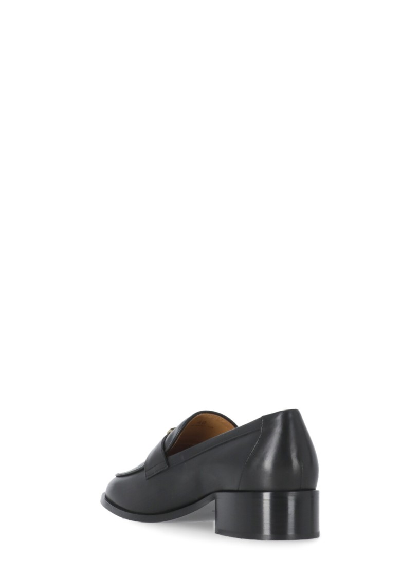 Tod's Elegant Leather Loafers With Almond Toe And Mid Stacked Heel In Black