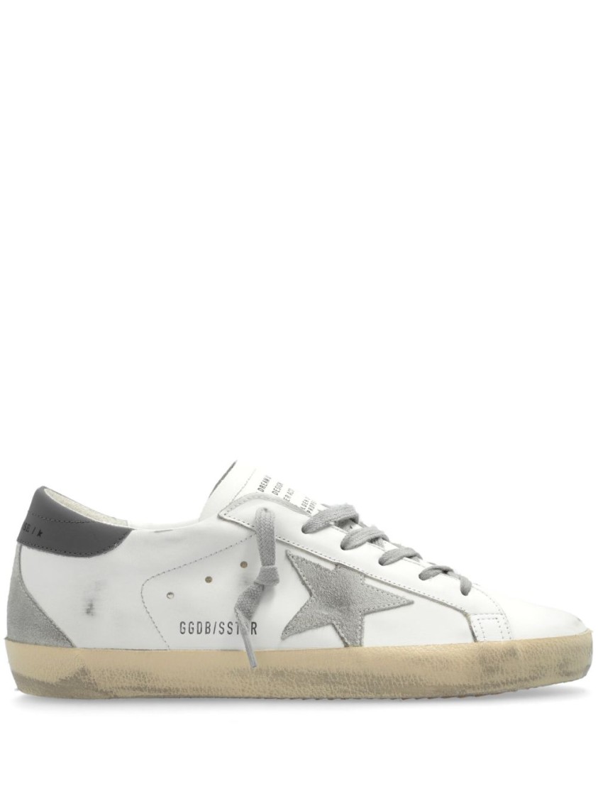 Golden Goose Super-star Leather Sneakers With Suede Grey Leather And Leather Grey Heel Tab Shoes In White