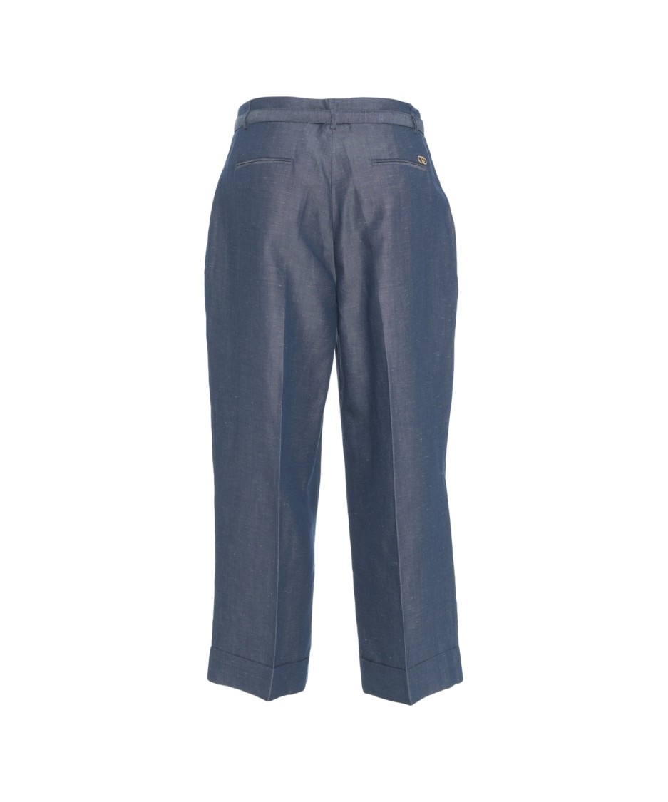 LIU •JO LIU JO HIGH-WAISTED LINEN BLEND PANTS WITH ROLLED CUFFS