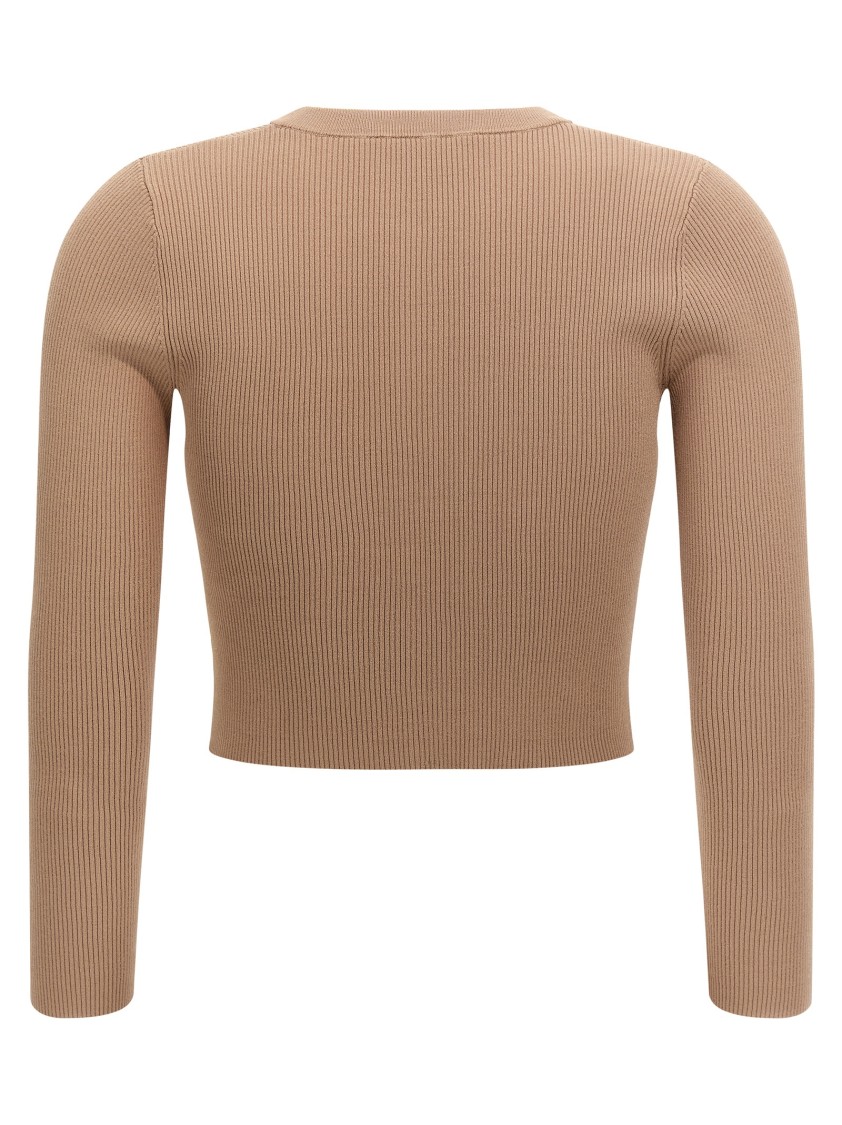 Max Mara Fitted Cropped Cardigan With Ribbed Texture In Brown
