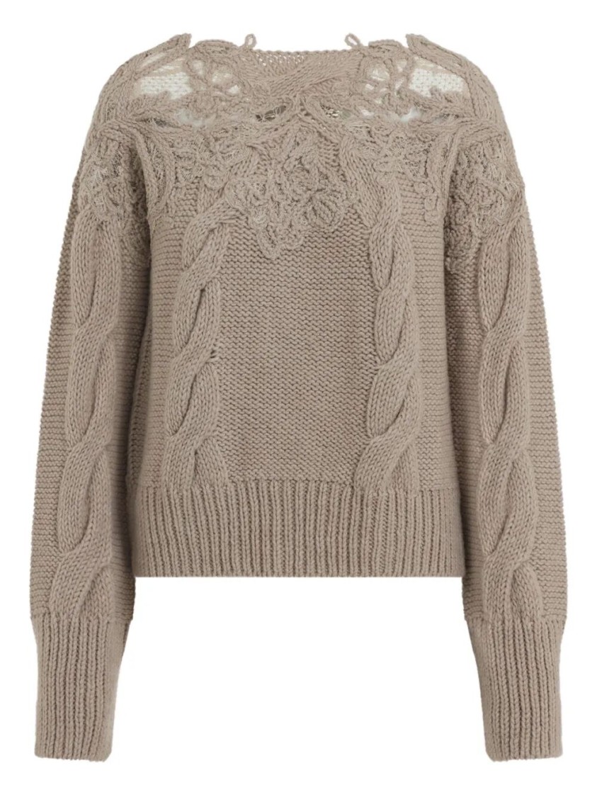 Ermanno Scervino Cropped Turtleneck Sweater With Cable Knit In Gray