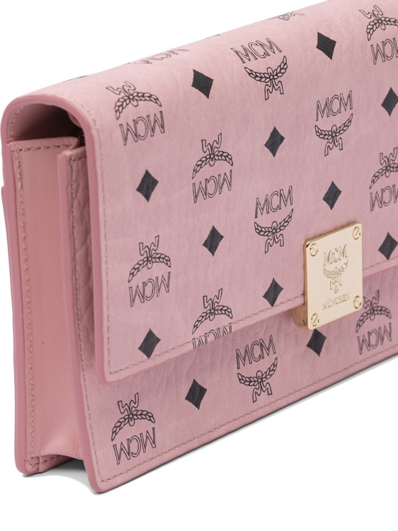 Mcm Rectangular Pink Clutch With Logo Pattern Clutch Bag