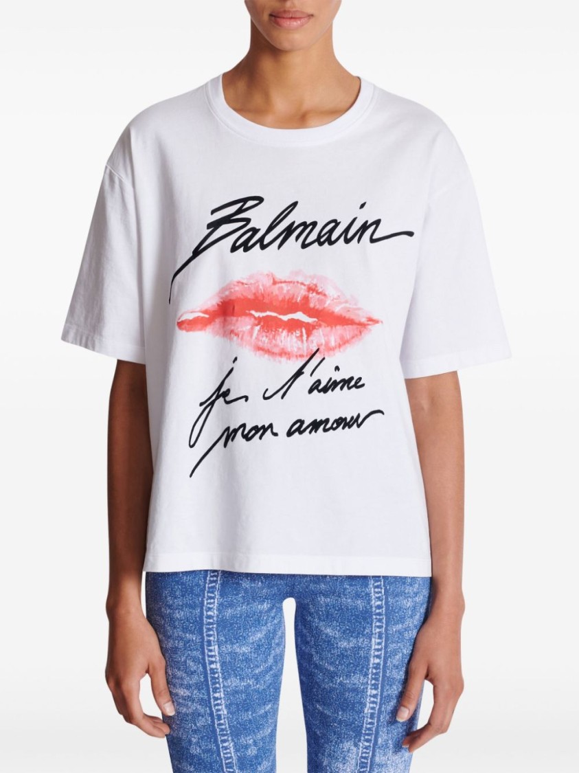 Balmain Graphic Kiss Print T-shirt With Relaxed Fit In White
