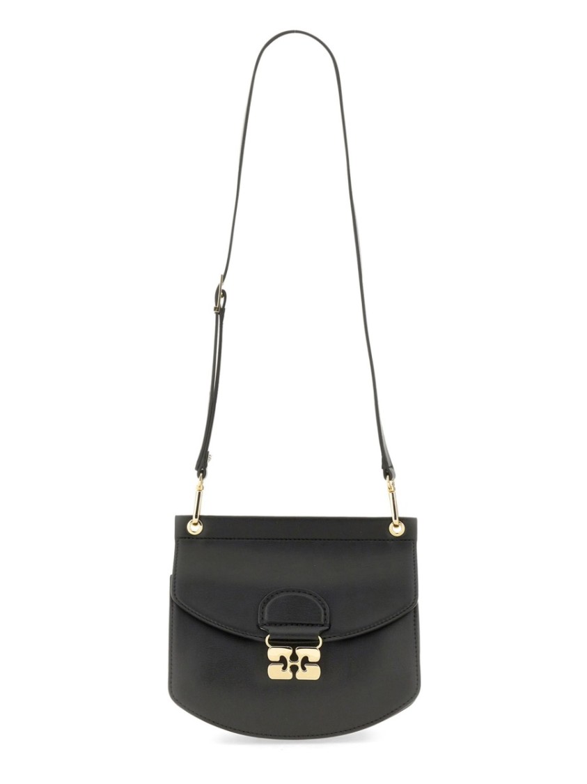Ganni Small Shoulder Bag With Adjustable Strap And Gold-tone Hardware In Black